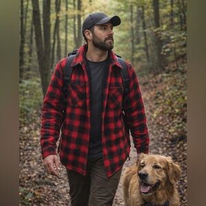 Buffalo plaid fleece button down shirt sz M